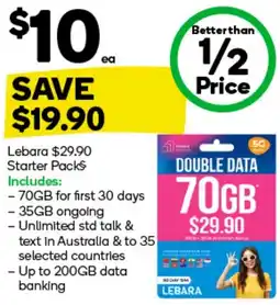 Woolworths Lebara $29.90 Starter Packs offer