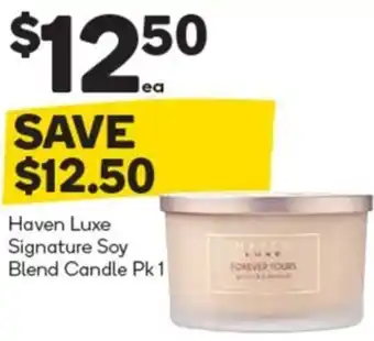 Woolworths Haven Luxe Signature Soy Blend Candle Pk 1 offer