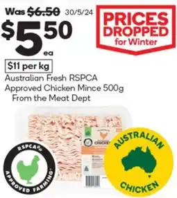 Woolworths Australian Fresh RSPCA Approved Chicken Mince 500g offer