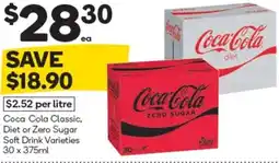Woolworths Coca Cola Classic, Diet or Zero Sugar Soft Drink Varieties 30 x 375ml offer
