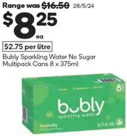 Bubly Sparkling Water No Sugar Multipack Cans 8 x 375ml