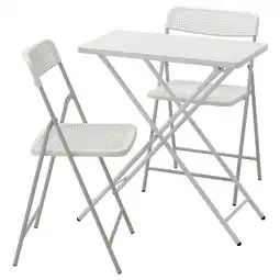 IKEA TorparÖ Table and 2 folding chairs, outdoor, white/white/grey, 70x42 cm offer