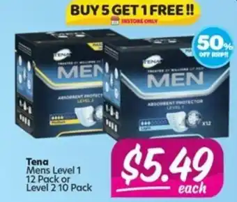 Your Discount Chemist Tena Mens Level 1 12s or Level 2 10s offer