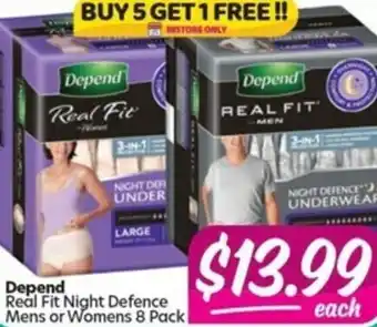 Depend Real Fit Night Defence Mens or Womens 8 Pack