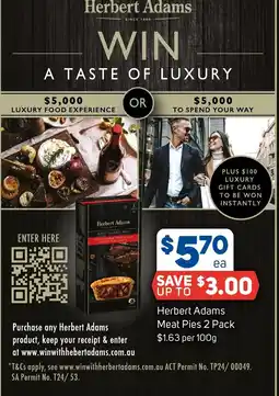 Foodland Herbert Adams Meat Pies 2 Pack offer