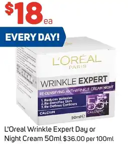 Foodland L'Oreal Wrinkle Expert Day or Night Cream 50ml offer