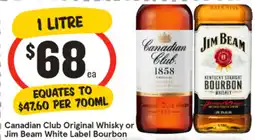 IGA Liquor Canadian Club Original Whisky or Jim Beam White Label Bourbon offer