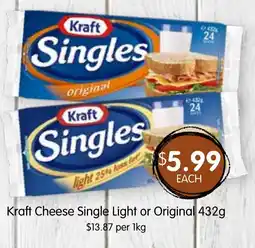 Spudshed Kraft Cheese Single Light or Original 432g offer