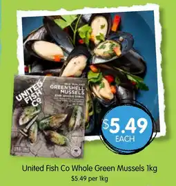 Spudshed United Fish Co Whole Green Mussels 1kg offer