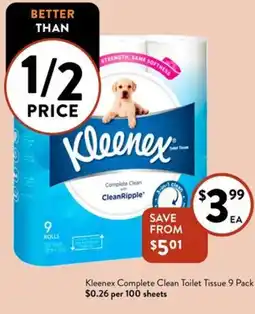 Foodworks Kleenex Complete Clean Toilet Tissue 9 Pack offer