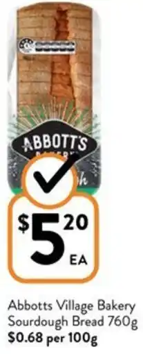 Abbotts Village Bakery Sourdough Bread 760g