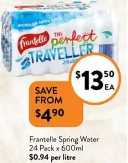 Foodworks Frantelle Spring Water 24 Pack x 600ml offer
