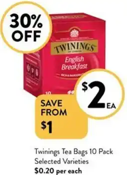 Foodworks Twinings Tea Bags 10 Pack Selected Varieties offer