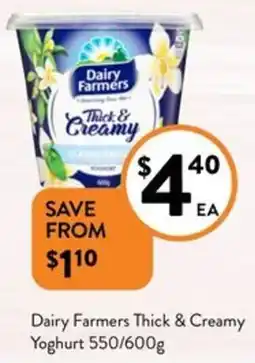 Foodworks Dairy Farmers Thick & Creamy Yoghurt 550/600g offer