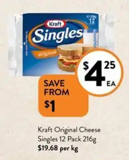 Foodworks Kraft Original Cheese Singles 12 Pack 216g offer