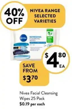 Foodworks Nivea Facial Cleansing Wipes 25 Pack offer