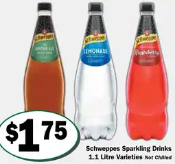 Friendly Grocer Schweppes Sparkling Drinks 1.1 Litre Varieties offer