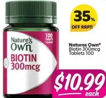 Your Discount Chemist Nature's Own Biotin 300mcg 100 Tablets offer