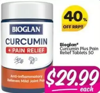Your Discount Chemist Bioglan Curcumin Plus Plain Relief 50 Tablets offer