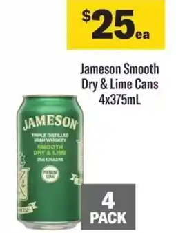 Liquorland Jameson Smooth Dry & Lime Cans 4x375mL offer