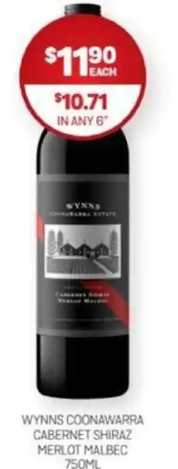 Harry Brown WYNNS COONAWARRA CABERNET SHIRAZ MERLOT MALBEC offer