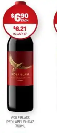 WOLF BLASS RED LABEL SHIRAZ 750ML