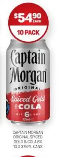 CAPTAIN MORGAN ORIGINAL SPICED GOLD & COLA 6% 10 X 375ML CANS