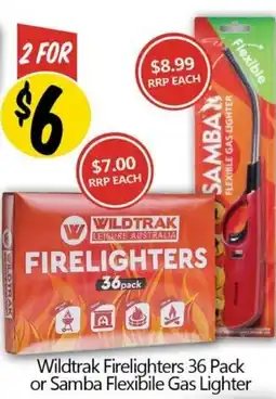 Wildtrak Firelighters 36 Pack or Samba Flexibile Gas Lighter