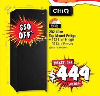 JB Hi-Fi ChiQ - 202 Litre Top Mount Fridge offer