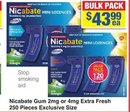 My Chemist Nicabate Gum 2mg or 4mg Extra Fresh 250 Pieces Exclusive Size offer