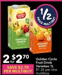 Ritchies Golden Circle Fruit Drink Varieties 1L $1.35 per litre multibuy offer