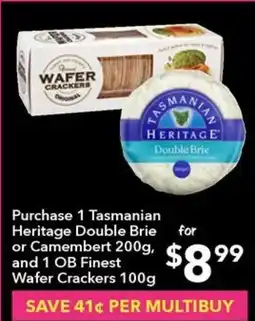 Ritchies Purchase 1 Tasmanian Heritage Double Brie or Camembert 200g, and 1 OB Finest offer