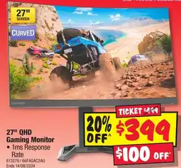 JB Hi-Fi 27" QHD Gaming Monitor • 1ms Response Rate 613270/66F4GAC2AU Ends 14/08/2024 offer