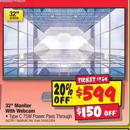 JB Hi-Fi 32" Monitor With Webcam offer