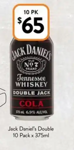 Foodworks Jack Daniel's Double 10 Pack x 375ml offer