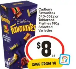 IGA Cadbury Favourites 340-352g or Toblerone Pralines 180g Selected Varieties offer