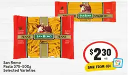IGA San Remo Pasta 375-500g Selected Varieties offer