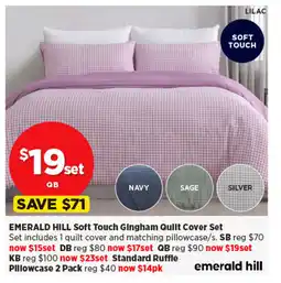 Spotlight EMERALD HILL Soft Touch Gingham Quilt Cover Set offer
