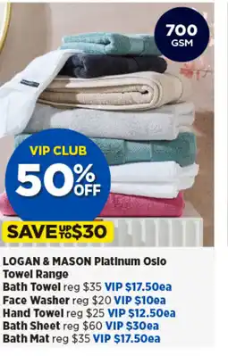 Spotlight LOGAN & MASON Platinum Oslo Towel Range offer
