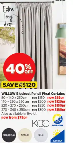 Spotlight WILLOW Blockout Pencil Pleat Curtains offer