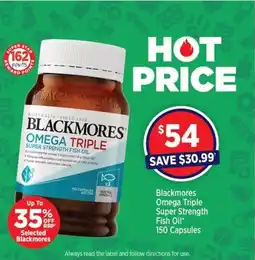 Star Discount Chemist Blackmores Omega Triple Super Strength Fish Oil* 150 Capsules offer