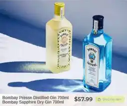 Bombay Presse Distilled Gin 700ml $57.99 Shop this the Bombay Sapphire Dry Gin 700ml