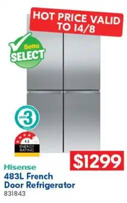 Betta Hisense 483L French Door Refrigerator offer