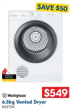 Betta Westinghouse 6.5kg Vented Dryer offer