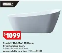 Harvey Norman Studio1 'Del-Mar' 1500mm Freestanding Bath. offer