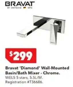 Harvey Norman Bravat 'Diamond' Wall-Mounted Basin/Bath Mixer - Chrome. offer