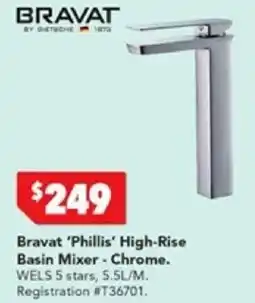Harvey Norman Bravat 'Phillis' High-Rise Basin Mixer - Chrome offer