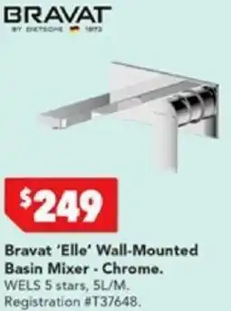 Harvey Norman Bravat 'Elle' Wall-Mounted Basin Mixer - Chrome offer