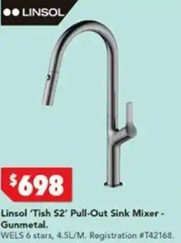 Harvey Norman Linsol 'Halo 52' Pull-Out Kitchen Mixer - Linsol 'Tish 52' Pull-Out Sink Mixer - Brushed Brass offer
