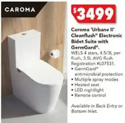 Harvey Norman Caroma 'Urbane II' Cleanflush Electronic Bidet Suite with GermGard offer